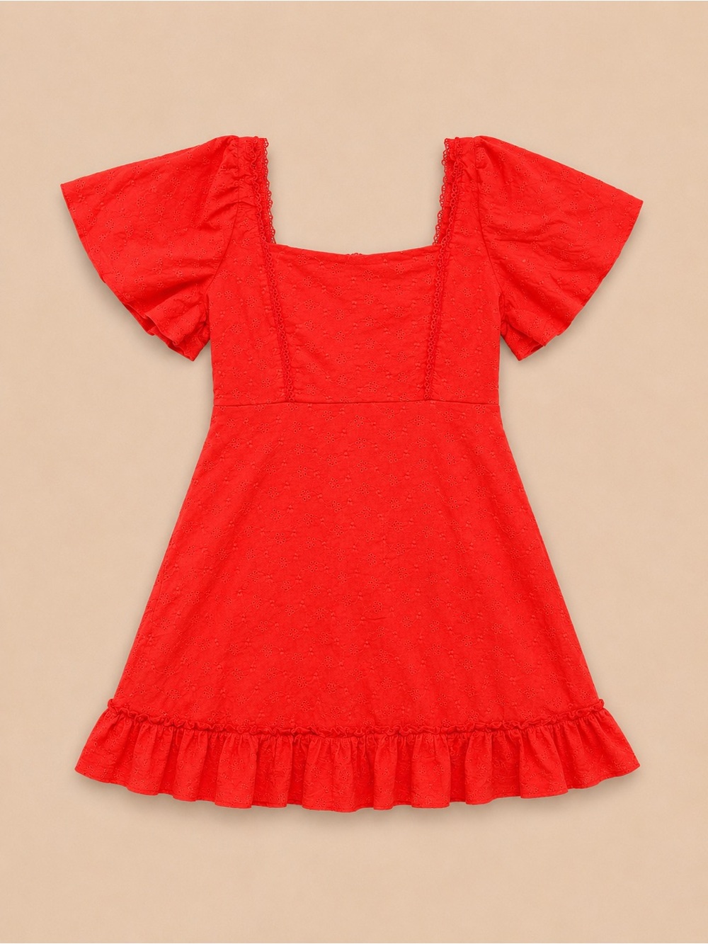 Red Eyelet Mini Dress | Women’s Small